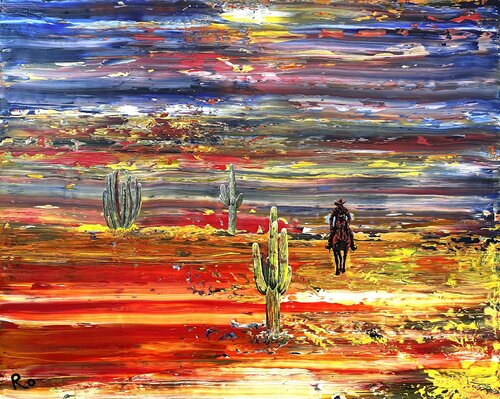 Cowboy & Cactus sticht van Roland (Rolany) Schmidt-Cornehl, Schilderij te koop op Singulart