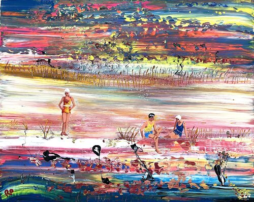 Cowboy im Urlaub (Tag am Meer) van Roland (Rolany) Schmidt-Cornehl, Schilderij te koop op Singulart
