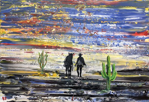 Schwarzer Reiter grüner Kaktus von Roland (Rolany) Schmidt-Cornehl, Malerei kaufen auf Singulart