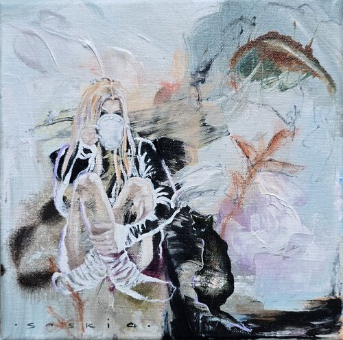 A Cup of Calm, a Cat of Secrets. van Saskia van Drunen, Schilderij te koop op Singulart