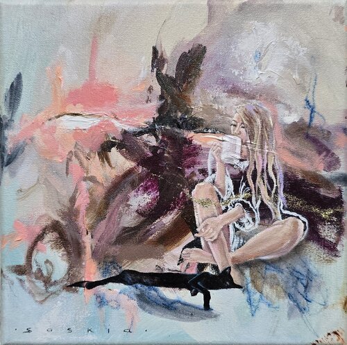 Still Life with Cat and Thoughts. van Saskia van Drunen, Schilderij te koop op Singulart