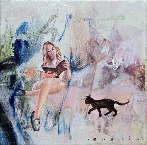 One Page in,  One Paw Closer. van Saskia van Drunen, Schilderij te koop op Singulart