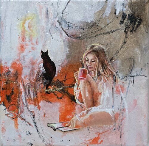 Moonlight, Mugs and Mild Disinterest. van Saskia van Drunen, Schilderij te koop op Singulart