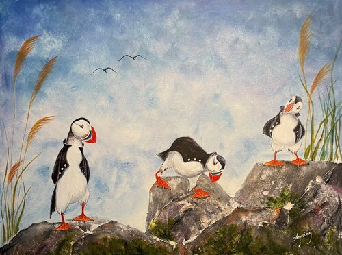 Puffins' Rock von Annika Eliasson, Malerei kaufen auf Singulart
