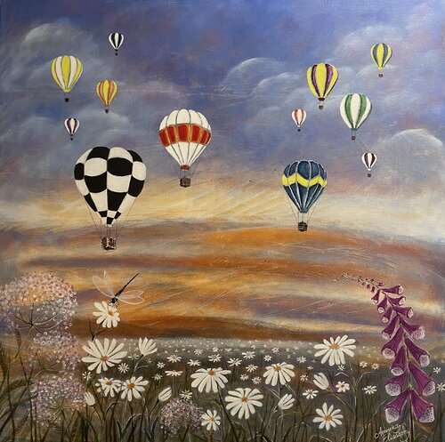 Travel with ballons di Annika Eliasson, Pittura in vendita su Singulart