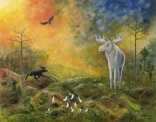 The white Moose by Annika Eliasson, Painting for Sale on Singulart
