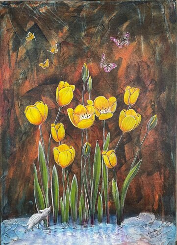 Tulips on ice di Annika Eliasson, Pittura in vendita su Singulart
