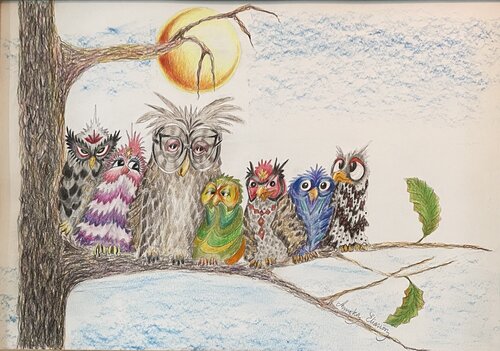 A Parliament of owls by Annika Eliasson, Work on Paper for Sale on Singulart