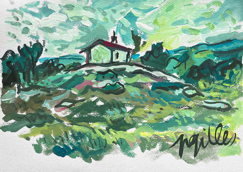 Chapelle de l'etang de vidrieux dans la Loire (42) von Gilles Pierre, Malerei kaufen auf Singulart