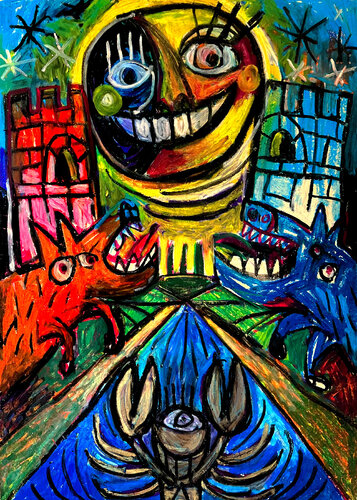 LA LUNE du Tarot de Saint-Etienne - ARCANE N°18 par Gilles Pierre, Œuvre sur papier en vente sur Singulart