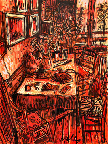 La cuisine rouge 2 by Gilles Pierre, 회화 for Sale on Singulart