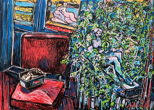 Le fauteuil rouge di Gilles Pierre, Pittura in vendita su Singulart