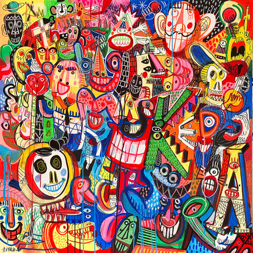 THE BIG MASKED ORCHESTRA di Gilles Pierre, Pittura in vendita su Singulart