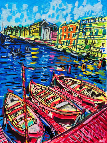 Barques des jouteurs à Sète van Gilles Pierre, Schilderij te koop op Singulart