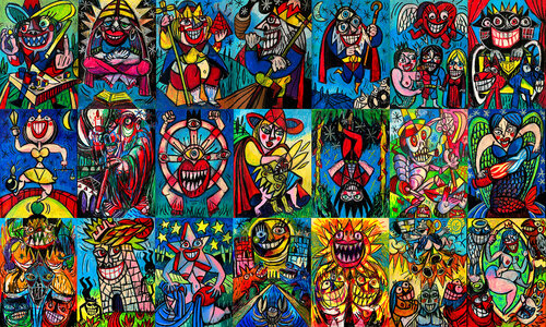 Les 22 oeuvres originales du Tarot de Saint-Etienne - 22 arcanes format 50x70cm sur papier di Gilles Pierre, Opera su carta in vendita su Singulart