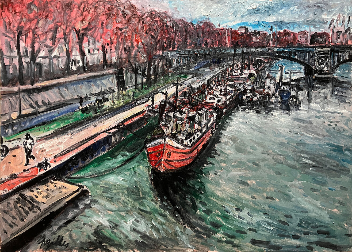 Quai du Rhône à Lyon Gilles Pierre Originalgemälde zu verkaufen