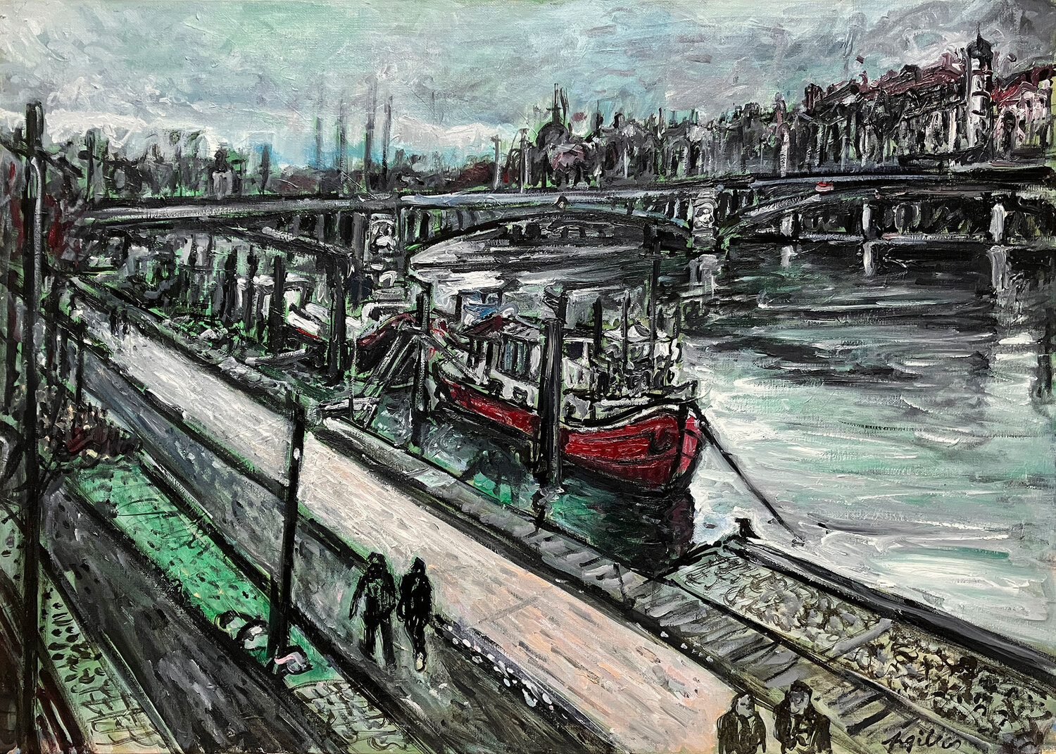 Quai du Rhône à Lyon Gilles Pierre Originalgemälde zu verkaufen