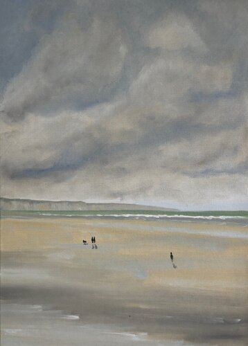 Promeneurs à marée basse en baie de Somme di Bertrand De Saint Germain, Pittura in vendita su Singulart