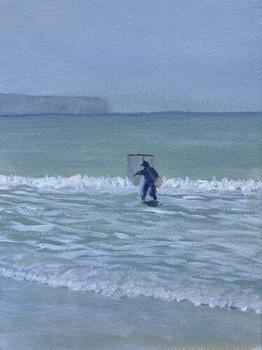 Pêcheur au haveneau, plage d’Ault di Bertrand De Saint Germain, Pittura in vendita su Singulart