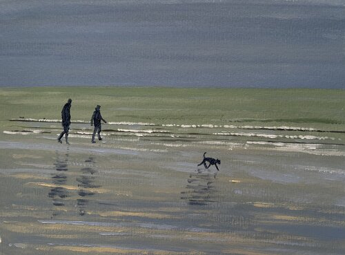 Promeneurs les pieds dans l’eau by Bertrand De Saint Germain, Painting for Sale on Singulart