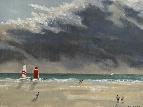 Ciel menaçant sur la plage de la Couarde. Ile de Ré. di Bertrand De Saint Germain, Pittura in vendita su Singulart