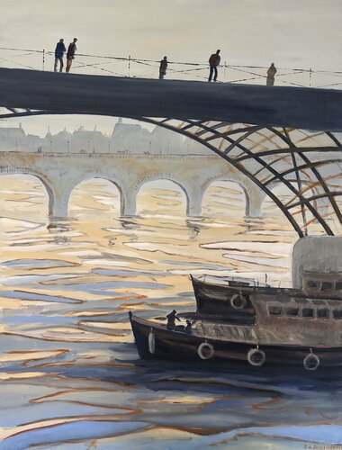 Péniches sur la Seine van Bertrand De Saint Germain, Schilderij te koop op Singulart