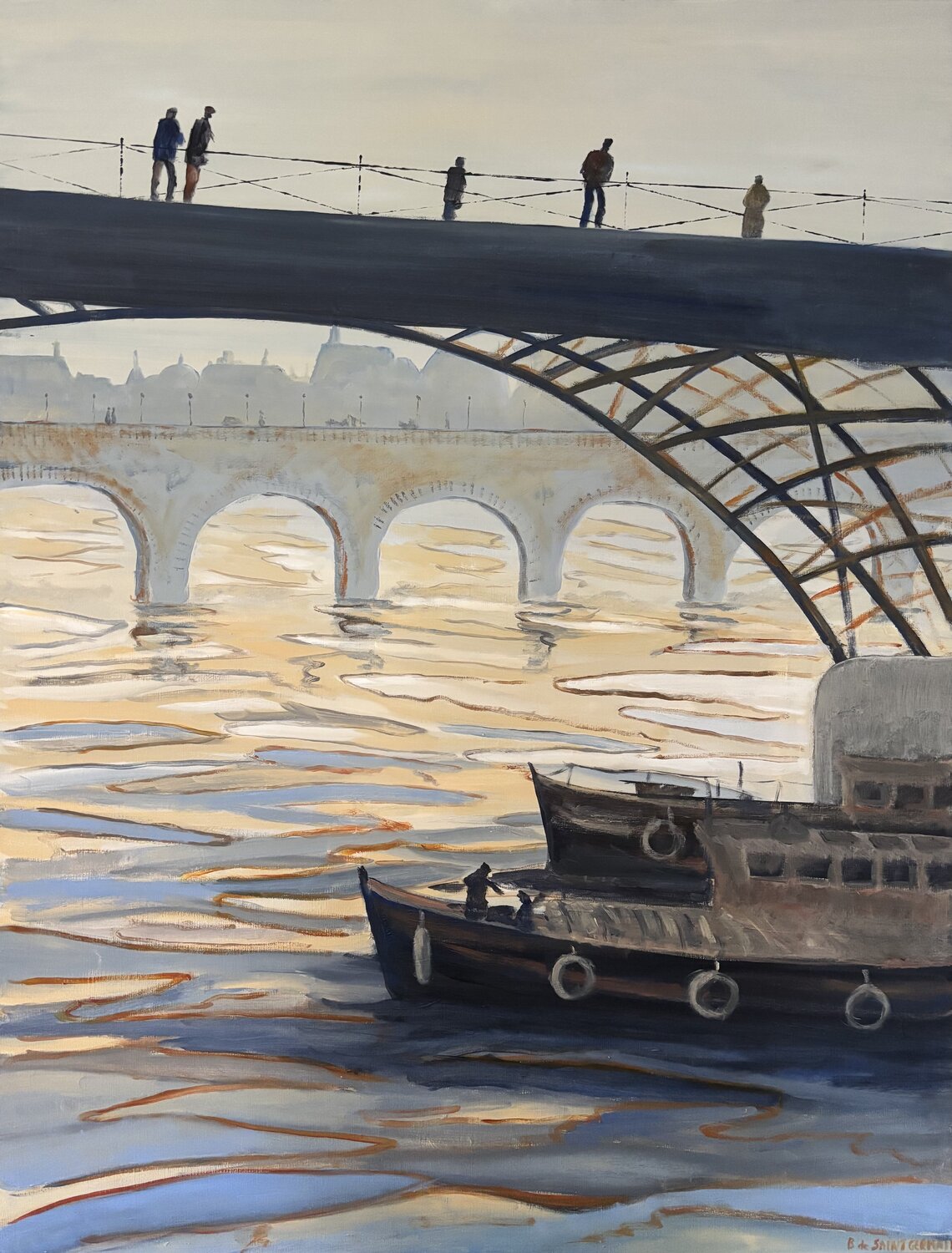 Péniches sur la Seine Bertrand De Saint Germain Originalgemälde zu verkaufen