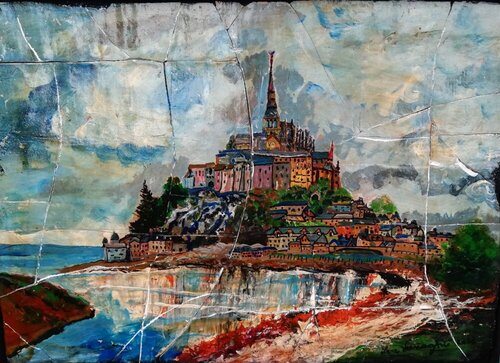 Gothic Abbey of Le Mont-Saint-Michel de Len Vernaghi, Pintura a la venta en Singulart