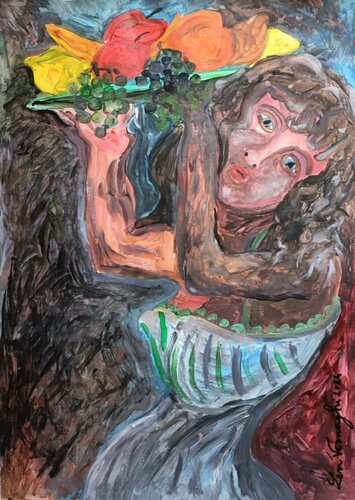 DONNA CON FRUTTA van Len Vernaghi, Werk op papier te koop op Singulart