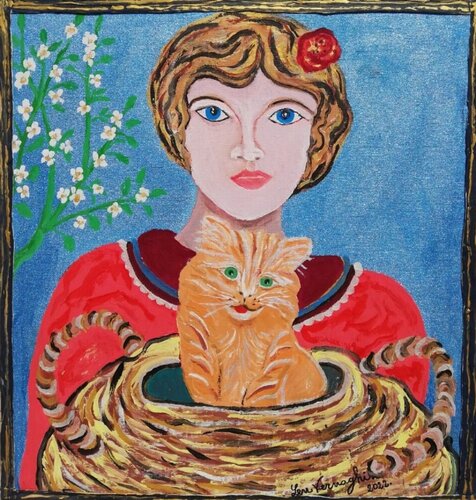 Bambina con gatto Len Vernaghi