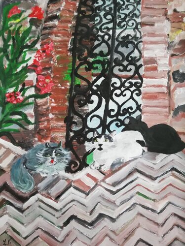 Cat's purr at Palace d'Avalos in Vasto (CH), Italy - Fusa a Palazzo d'Avalos van Len Vernaghi, Werk op papier te koop op Singulart