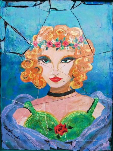 Wreathed Muse - La Musa con ghirlanda di fiori di Len Vernaghi, Pittura in vendita su Singulart