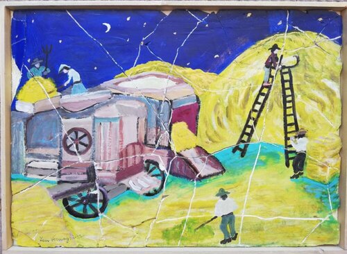 La trebbiatura a Capracotta (IS) di Len Vernaghi, Pittura in vendita su Singulart