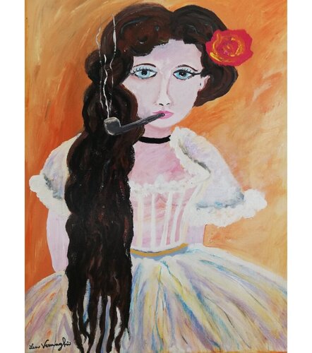 Giovane donna che fuma una pipa di Len Vernaghi, Pittura in vendita su Singulart