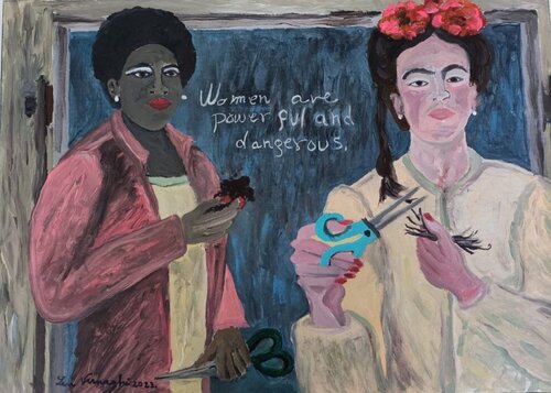 Gesto femminista di Audre Lorde e Frida Kahlo di Len Vernaghi, Pittura in vendita su Singulart