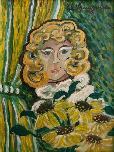 DONNA CON GIRASOLI di Len Vernaghi, Pittura in vendita su Singulart