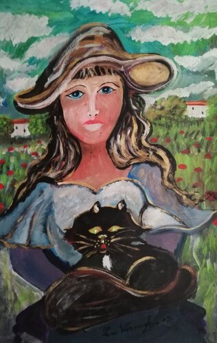 Ragazza con gatto - studio van Len Vernaghi, Werk op papier te koop op Singulart