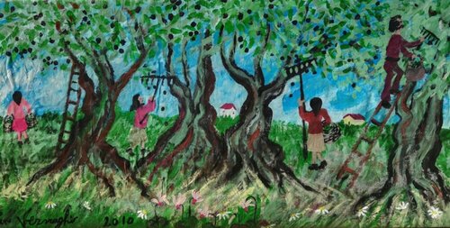 Raccolta delle olive von Len Vernaghi, Malerei kaufen auf Singulart