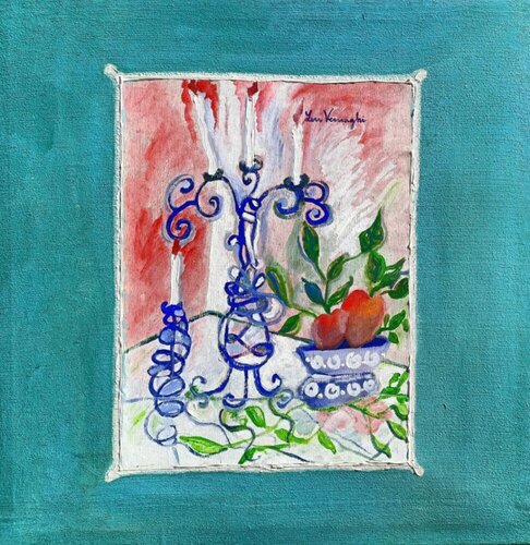 NATURA MORTA CON CANDELABRI E MELE by Len Vernaghi, Painting for Sale on Singulart