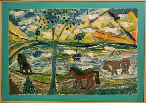 CAVALLI IN RIVA AL FIUME by Len Vernaghi, Painting for Sale on Singulart