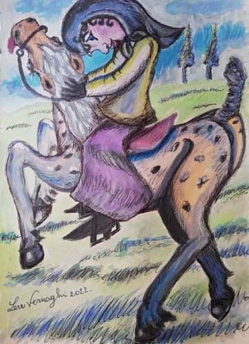 Donna a cavallo van Len Vernaghi, Werk op papier te koop op Singulart