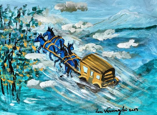 CAVALLI IN BLU de Len Vernaghi, Obra en papel a la venta en Singulart