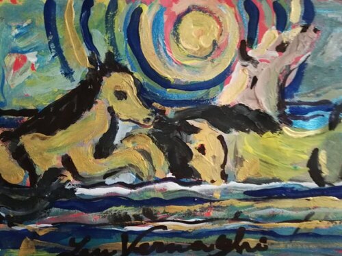 Gioco di cavalli al tramonto van Len Vernaghi, Werk op papier te koop op Singulart