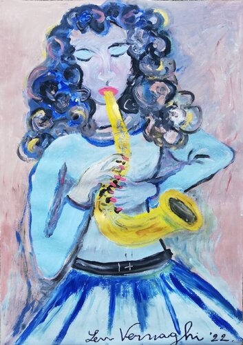 La Saxofonista van Len Vernaghi, Werk op papier te koop op Singulart