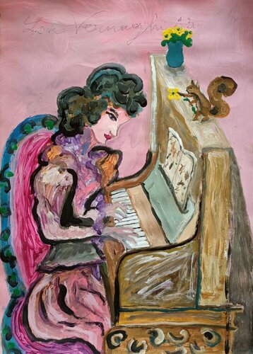 Der Pianist und das Eichhörnchen / Etude: La pianiste van Len Vernaghi, Werk op papier te koop op Singulart