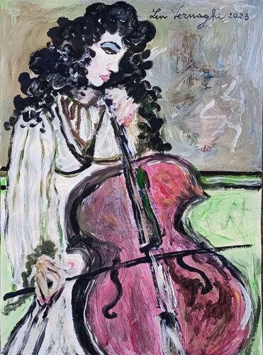LA VIOLONCELLISTA van Len Vernaghi, Werk op papier te koop op Singulart