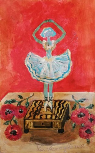 Il carillon con rose rosse van Len Vernaghi, Werk op papier te koop op Singulart