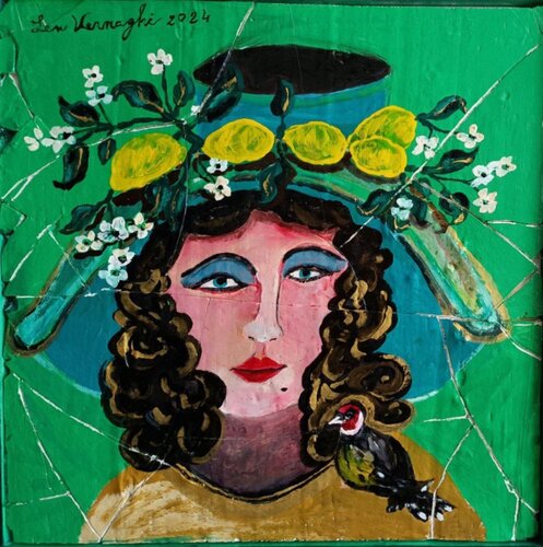 LA DAMA DEL CARDELLINO van Len Vernaghi, Schilderij te koop op Singulart