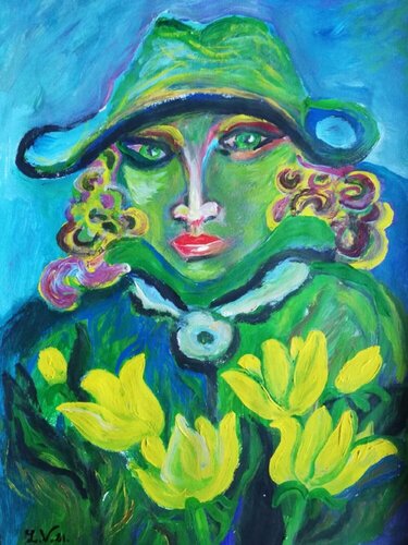 Donna con tulipani di Len Vernaghi, Opera su carta in vendita su Singulart