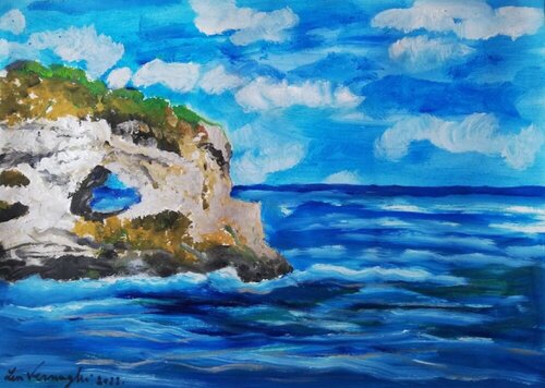 Ibiza: Spagna Paesaggio con scogliera de Len Vernaghi, Obra en papel a la venta en Singulart